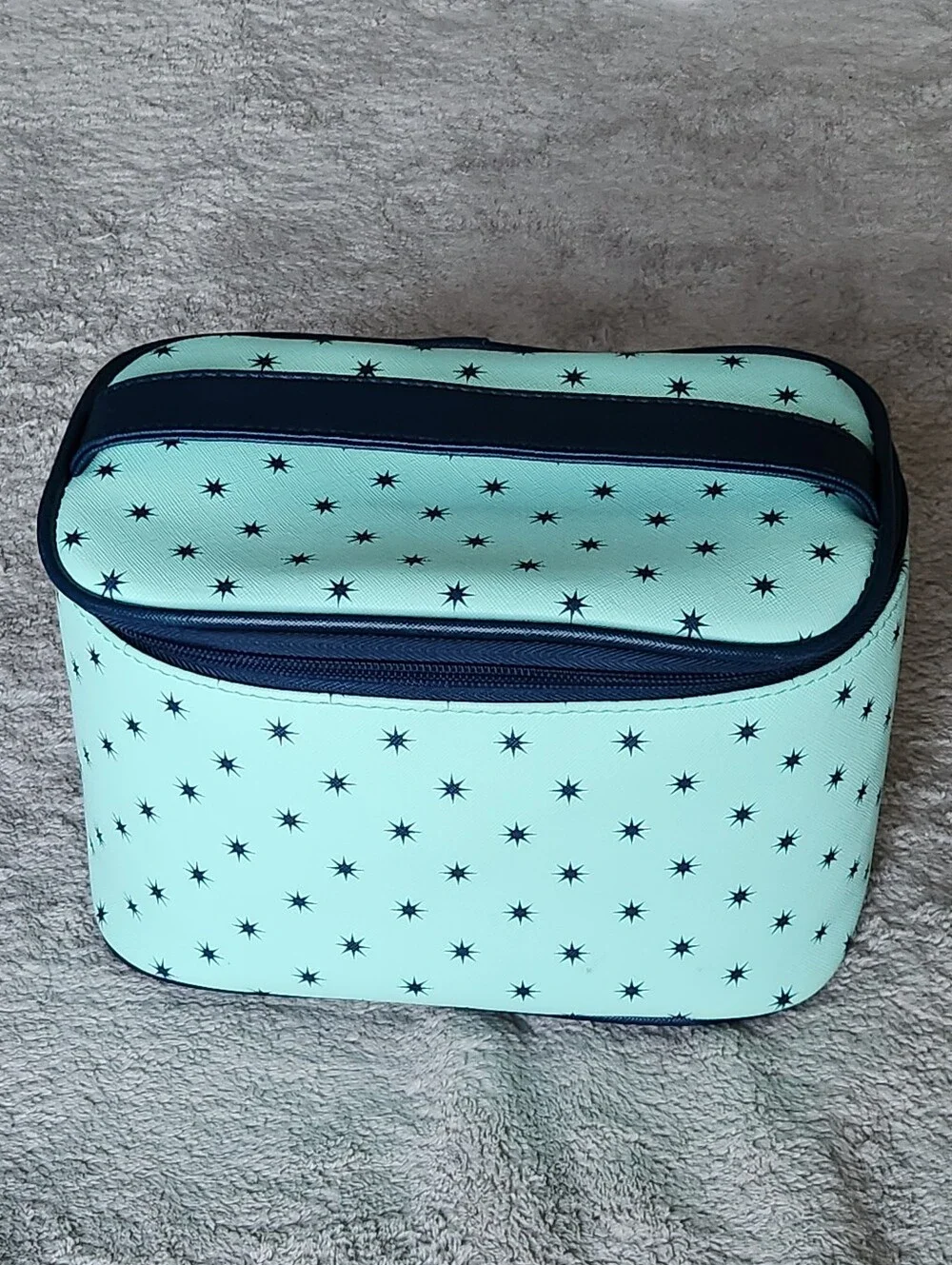 Dabney Lee Mint Navy Star Print Cosmetic Travel Toiletries Bag Pouch Duo Set